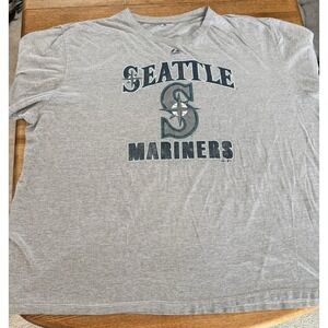 Majestic Seattle Mariners Logo MLB Gray Short Sleeve T-shirt 6XL 90% Cotton